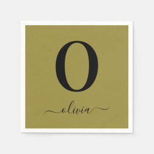 Monogram Script Name Personalised Gold And Black Napkin