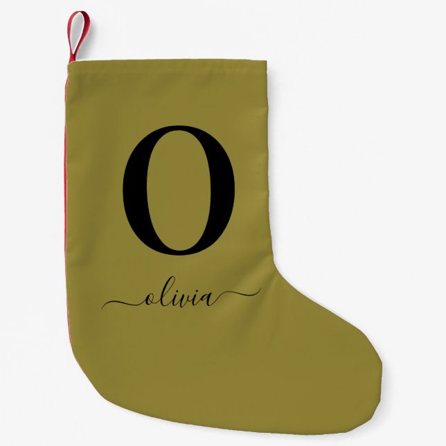 Monogram Script Name Personalised Gold And Black Small Christmas Stocking (Front)