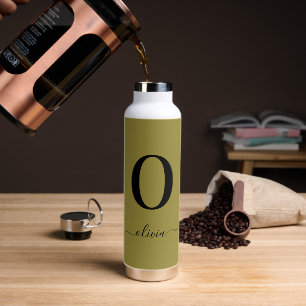 Monogram Script Name Personalised Gold And Black Water Bottle
