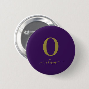 Monogram Script Name Personalised Purple And Gold 6 Cm Round Badge