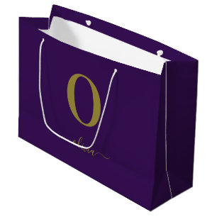 Monogram Script Name Personalised Purple And Gold Large Gift Bag