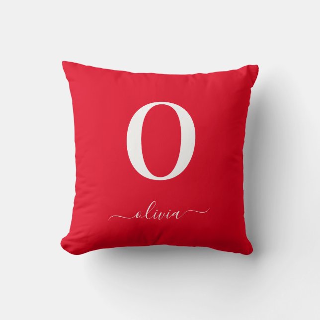 Monogram Script Name Personalised Red And White Cushion (Front)