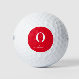 Monogram Script Name Personalised Red And White Golf Balls