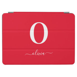 Monogram Script Name Personalised Red And White iPad Air Cover