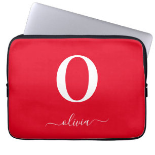 Monogram Script Name Personalised Red And White Laptop Sleeve