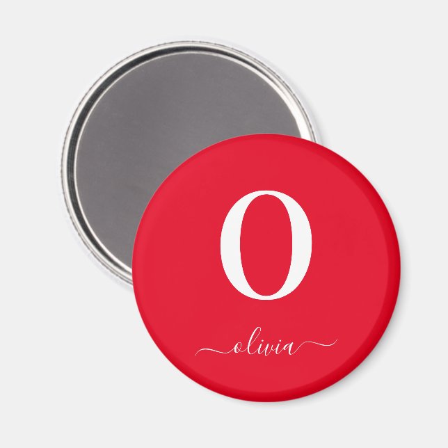 Monogram Script Name Personalised Red And White Magnet (Front/Back)