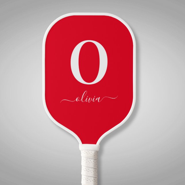 Monogram Script Name Personalised Red And White Pickleball Paddle (Creator Uploaded)