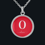 Monogram Script Name Personalised Red And White Sterling Silver Necklace<br><div class="desc">This stylish monogram and elegant script name design can be given as a gift for a birthday,  wedding favour,  bridal shower or any occasion. It can be customised with the person's initial and name.</div>