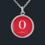 Monogram Script Name Personalised Red And White Sterling Silver Necklace<br><div class="desc">This stylish monogram and elegant script name design can be given as a gift for a birthday,  wedding favour,  bridal shower or any occasion. It can be customised with the person's initial and name.</div>