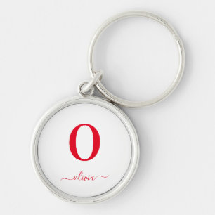 Monogram Script Name Personalised White And Red Key Ring