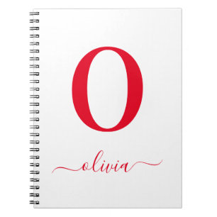 Monogram Script Name Personalised White And Red Notebook