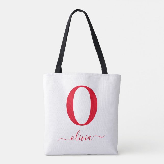 Monogram Script Name Personalised White And Red Tote Bag (Back)