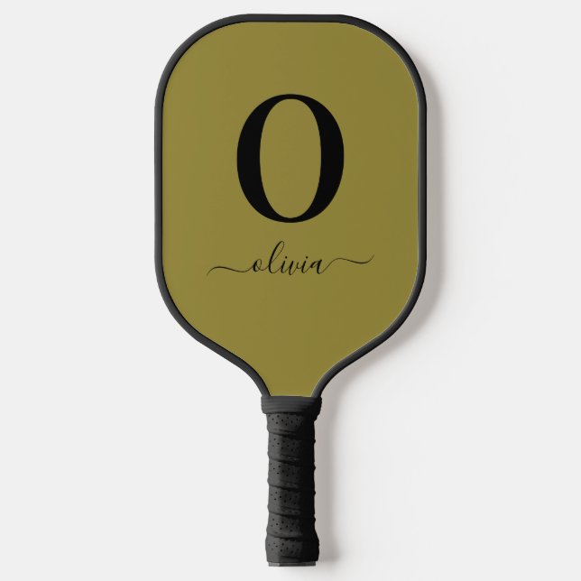 Monogram Script Name Personalized Gold And Black Pickleball Paddle (Front)