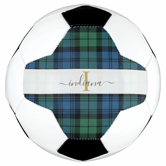 Monogram Script Name Plaid Clan Campbell Tartan Soccer Ball (Front)