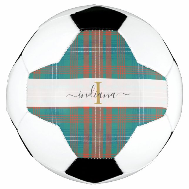 Monogram Script Name Plaid Clan Wilson Tartan Soccer Ball (Front)