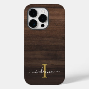Monogram Script Name Rustic Printed Wood Case-Mate iPhone 14 Pro Case