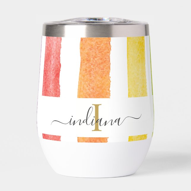 Monogram Script Name Watercolor Stripes (Front)