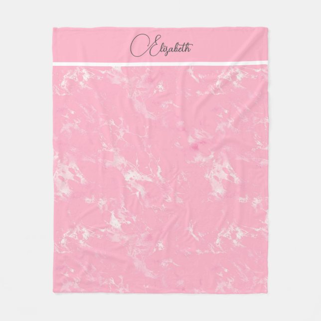 Monogram Script Pink White Grey Marble Trendy  Fleece Blanket (Front)