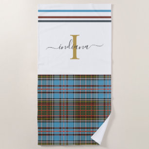 Monogram Script Plaid Tartan Clan Anderson Check Beach Towel