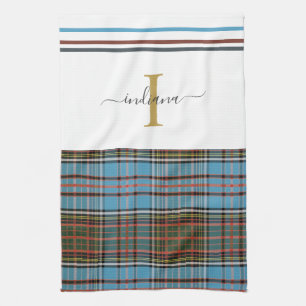 Monogram Script Plaid Tartan Clan Anderson Check Tea Towel