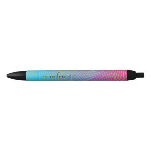 Monogram  Script Purple Pink Multicolor Stripes Black Ink Pen
