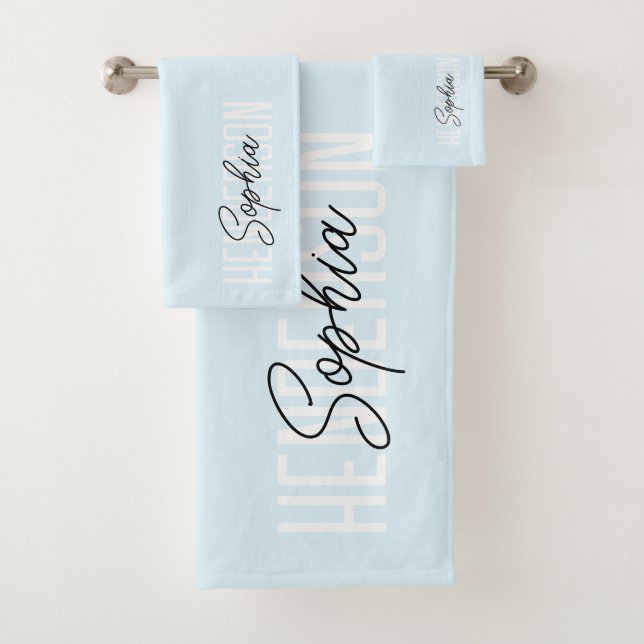 Monogram Script Signature Pastel Blue Bath Towel Set (Insitu)