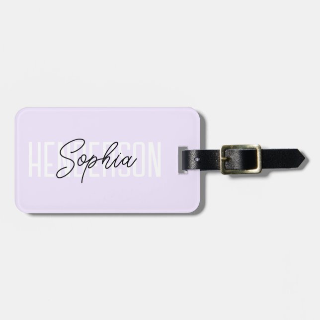 Monogram Script Signature Pastel Purple Luggage Tag (Front Horizontal)