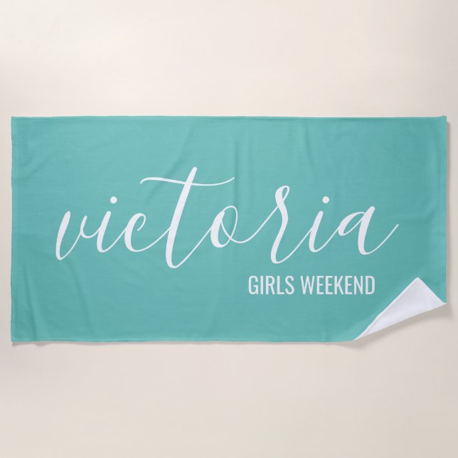 Monogram Script Teal Beach Towel (Front)
