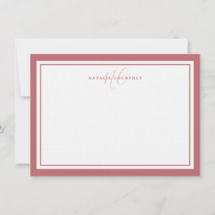 Monogram Script Two Border Elegant Pastel Pink Card