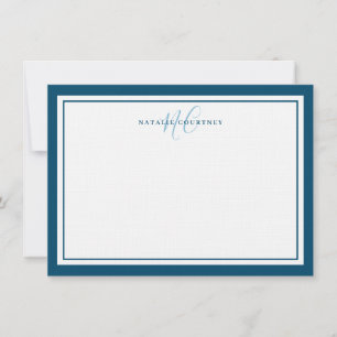Monogram Script Two Border Elegant Simple Teal Card