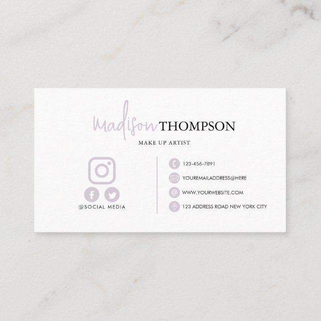 Monogram Script Typography Pale Lavender QR Code Business Card (Back)