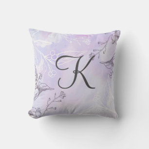 Monogram Script White Grey Purple Floral Cushion
