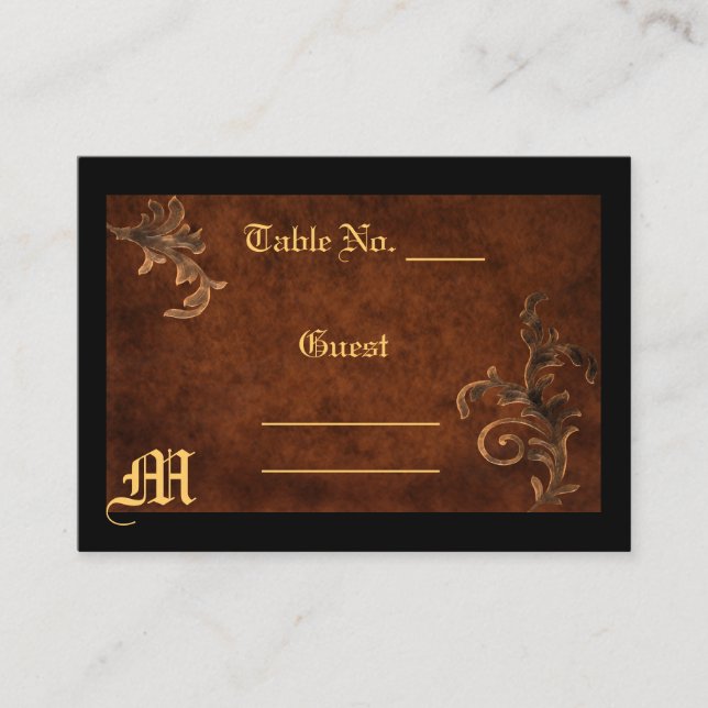 Monogram Scroll Leaf Table Setting PlaceCard (Front)