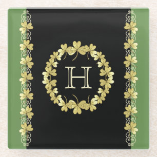 Monogram Scroll & Shamrock Glass Coaster