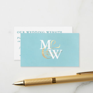 Monogram Sea Glass Teal Gold QR Code Wedding Enclosure Card