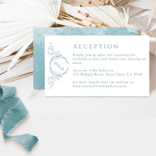 Monogram Sea Glass Watercolor Wedding Reception Enclosure Card
