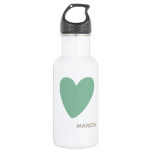 Monogram Seafoam Mint Green Heart Water Bottle 