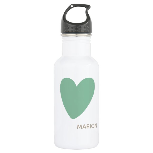 Monogram Seafoam Mint Green Heart Water Bottle  (Front)