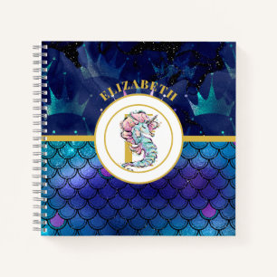 Monogram Seahorse Unicorn Sea Mermaid Scales Notebook