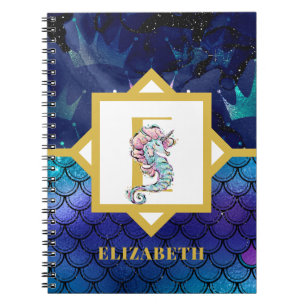 Monogram Seahorse Unicorn Sea Mermaid Scales Notebook