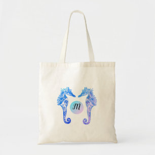 Monogram Seahorses Whimsical  Personalised Tote Bag