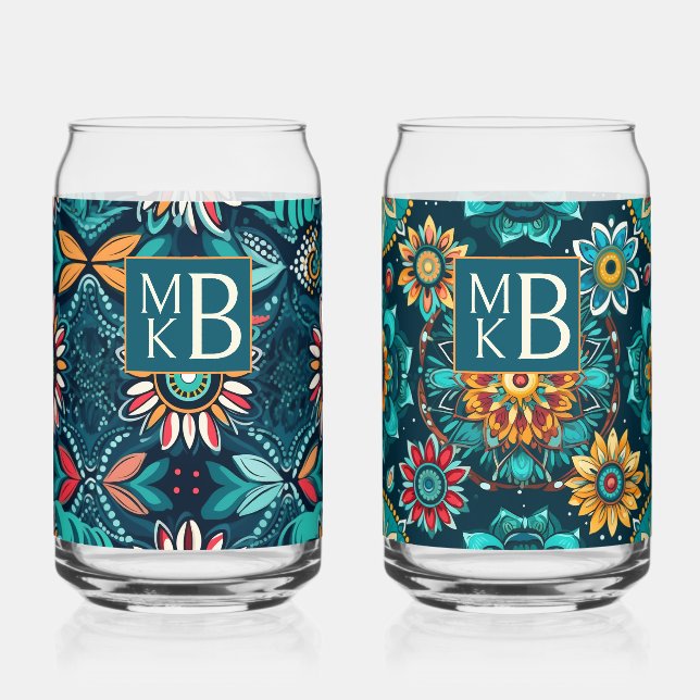Monogram Seamless boho print colourful  Can Glass (Front)