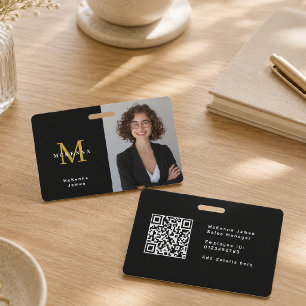 Monogram Securtiy Id Name Tag QR Code Badge