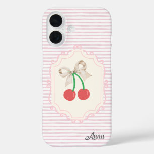 Monogram Shabby chic border Sweet pinky cherry iPhone 16 Case