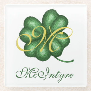 Monogram Shamrock Glass Coaster