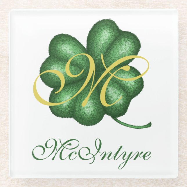 Monogram Shamrock Glass Coaster (Front)