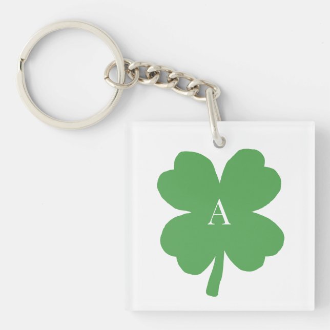 Monogram Shamrock Irish Green Painting Key Ring (Front)