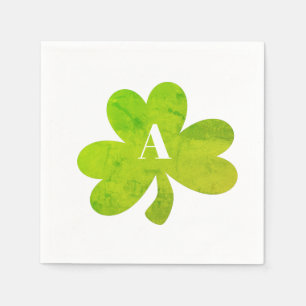 Monogram Shamrock Irish Watercolor Texture Napkin