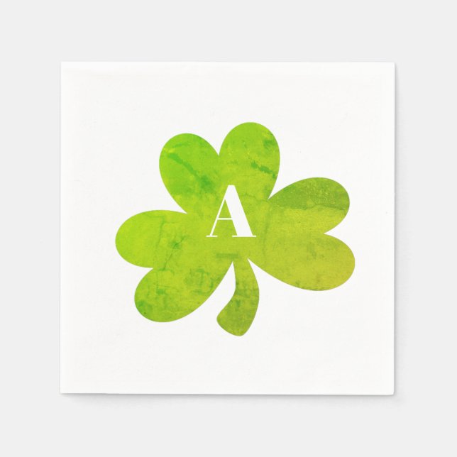 Monogram Shamrock Irish Watercolor Texture Napkin (Front)