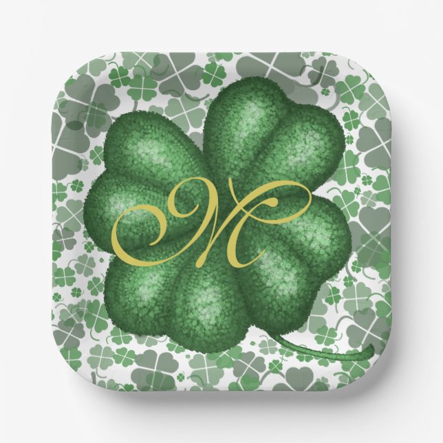 Monogram Shamrock Paper Plate (Front)